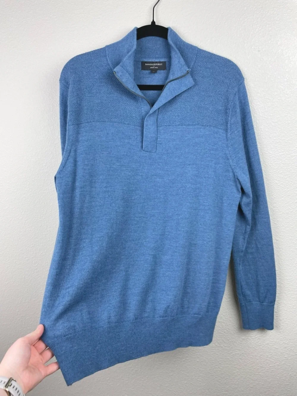 Banana Republic Factory Men's Large Blue Half-Zip Sweater Merino Wool Knit Golf